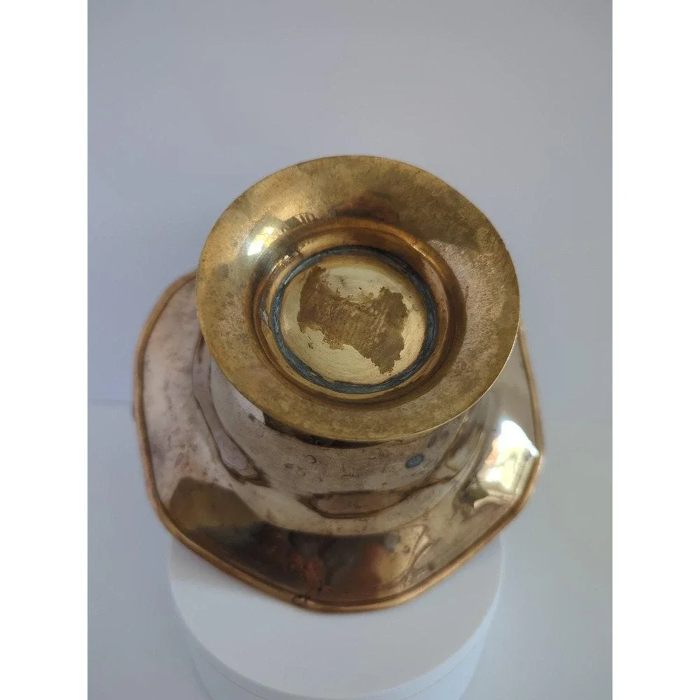 Vintage Brass Flower Basket Rotating Knot Handle Scalloped Patina Trinket Dish